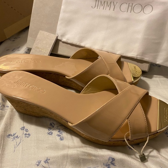 NWOT Jimmy Choo Logo Panna patent-leather platform mules Sandal EU Size 42 - Picture 3 of 12